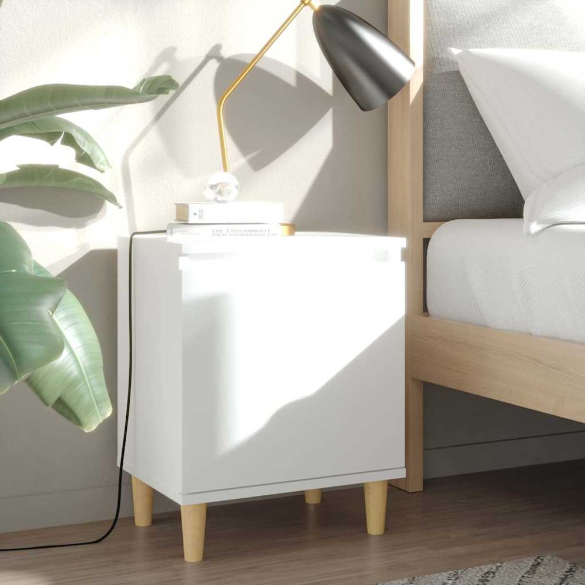 vidaXL Κομοδίνα 2 τεμ. Λευκά 40 x 30 x 50 εκ. Μασίφ με Ξύλινα Πόδια