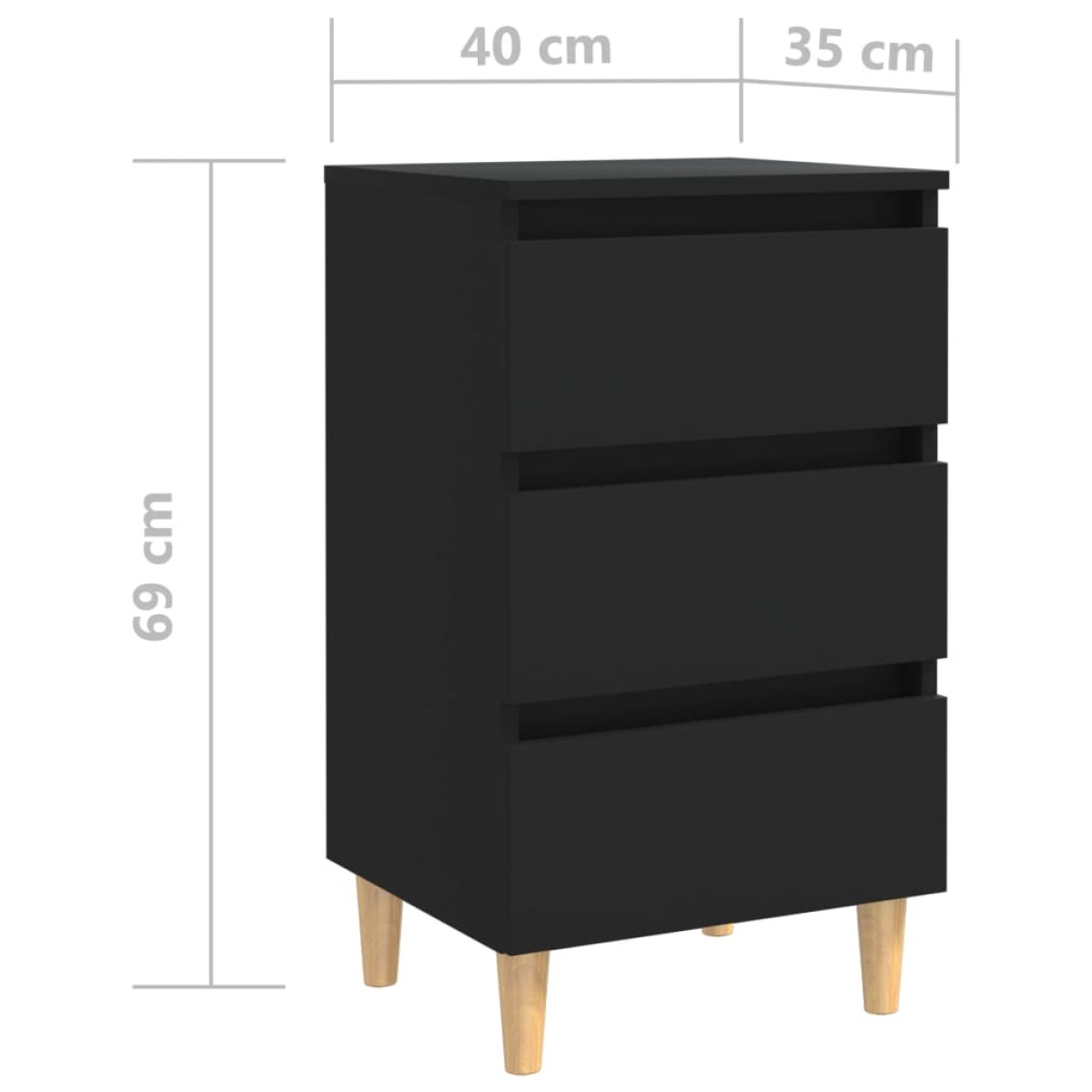 vidaXL Κομοδίνο Μαύρο 40 x 35 x 69 εκ. με Μασίφ Ξύλινα Πόδια