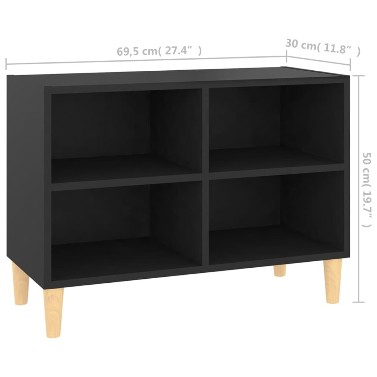 vidaXL Έπιπλο Τηλεόρασης Μαύρο 69,5x30x50 εκ. με Μασίφ Ξύλινα Πόδια