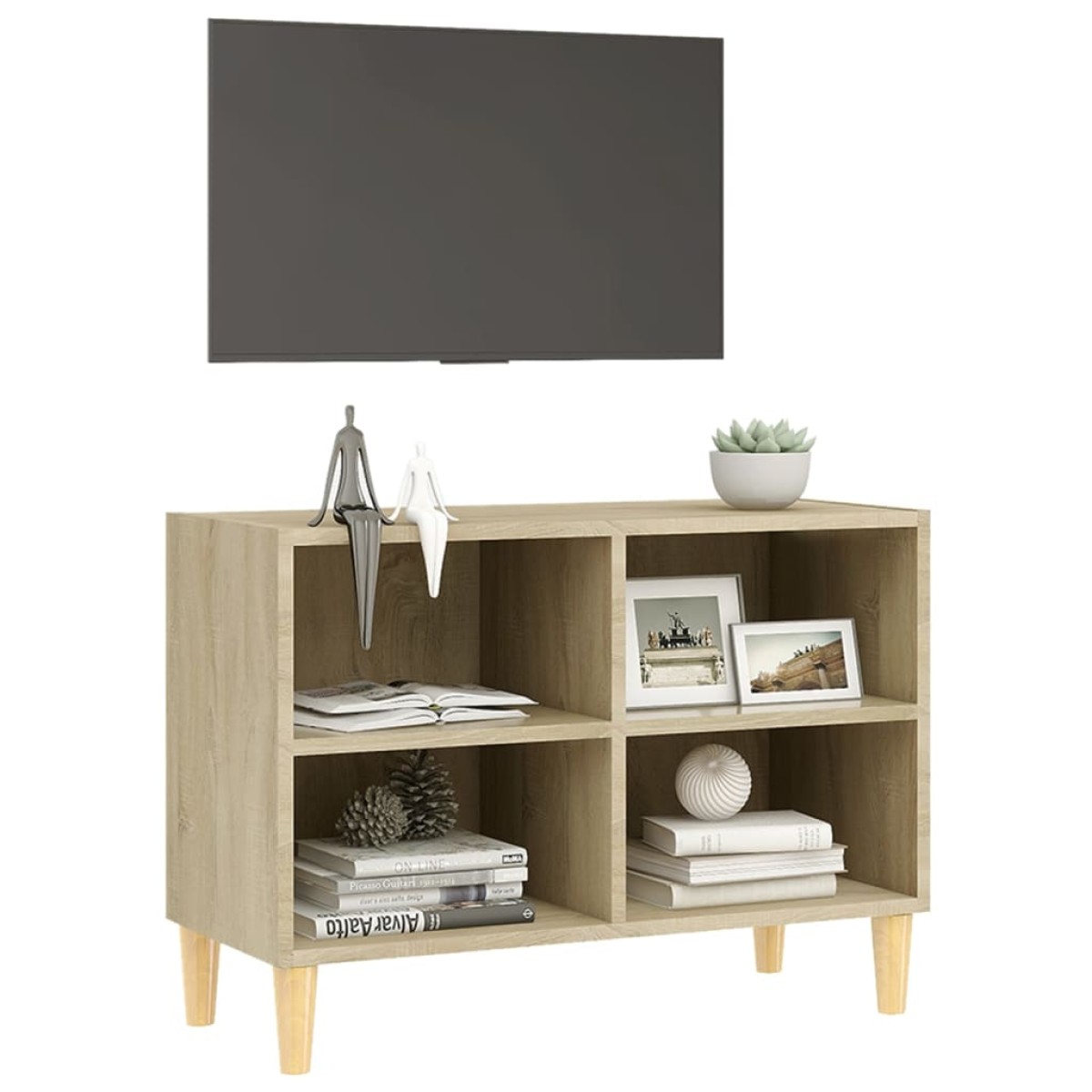 vidaXL Έπιπλο Τηλεόρασης Sonoma Δρυς 69,5x30x50εκ & Μασίφ Ξύλινα Πόδια
