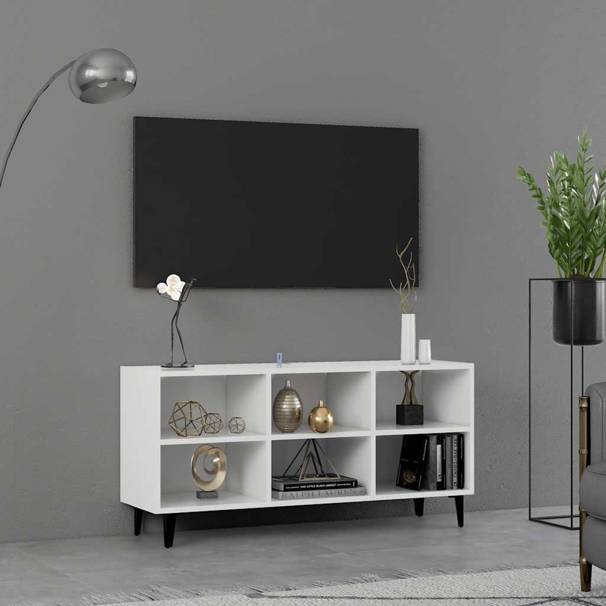 vidaXL Έπιπλο Τηλεόρασης Καπνιστή Λευκό 103,5x30x50 εκ Μεταλλικά Πόδια