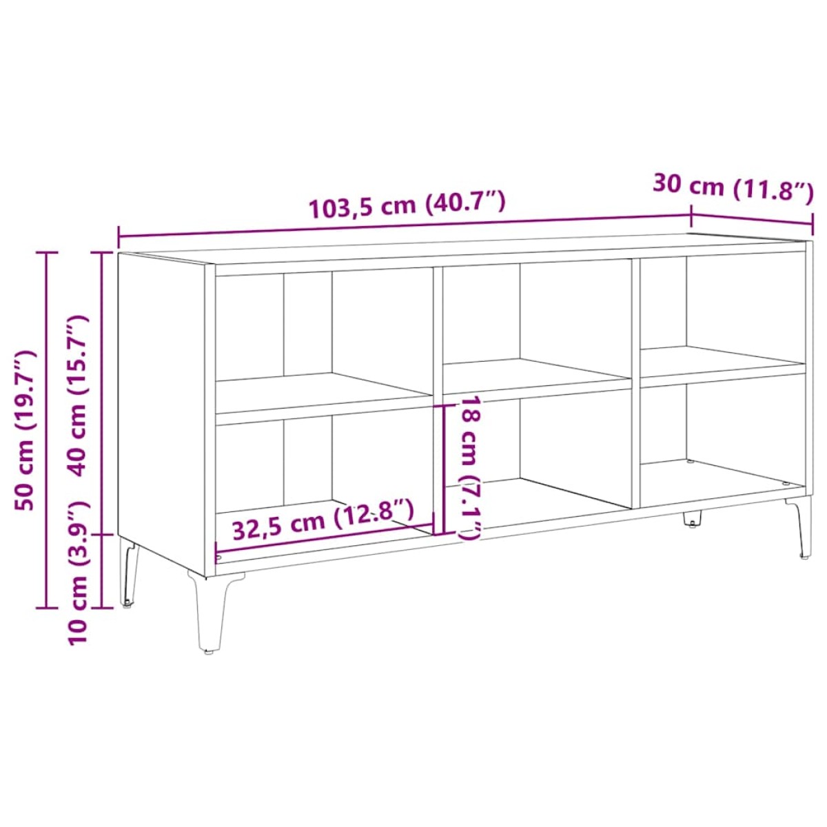 vidaXL Έπιπλο Τηλεόρασης Καπνιστή Δρυς 103,5x30x50 εκ Μεταλλικά Πόδια