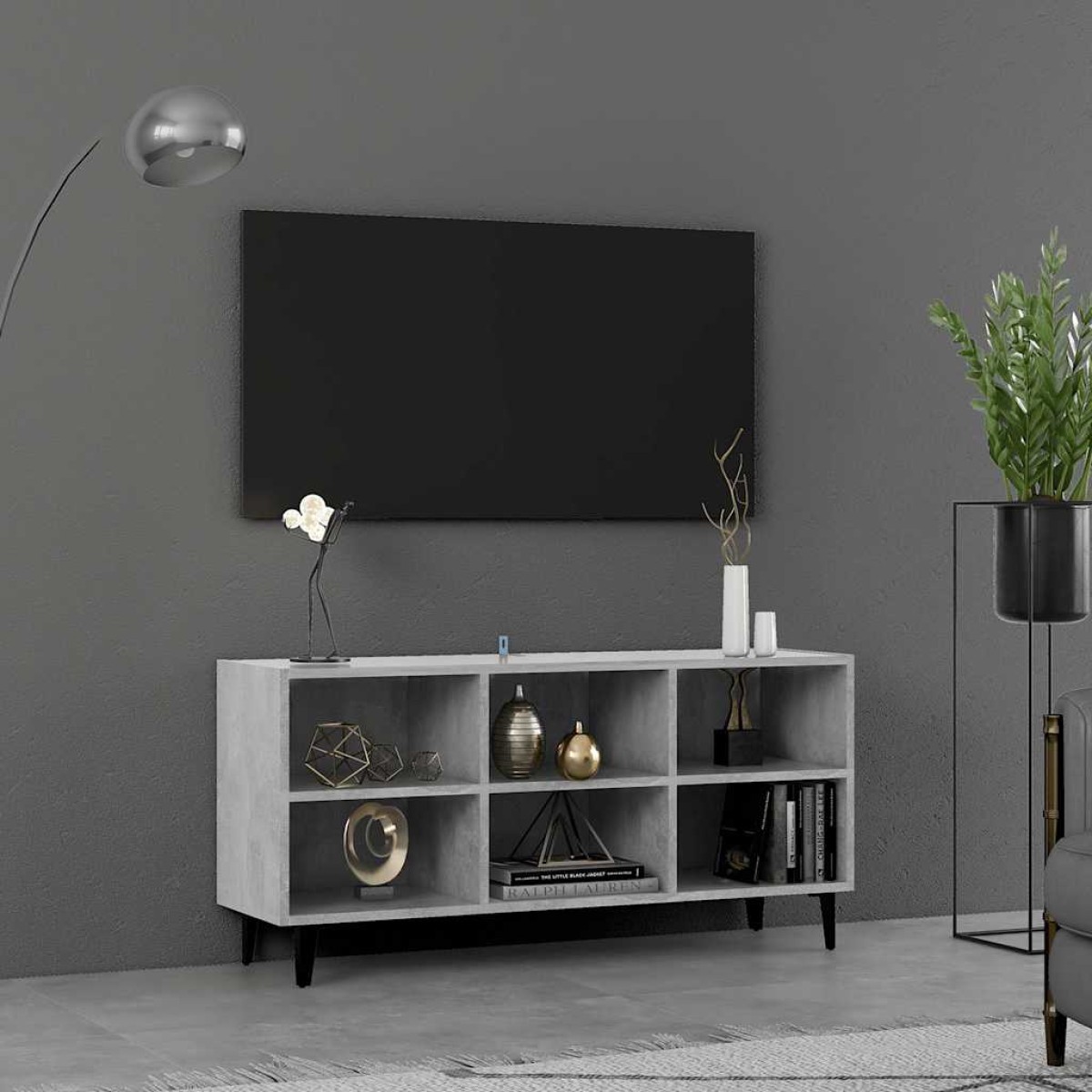vidaXL Έπιπλο Τηλεόρασης Καπνιστή Γκρι Σκ. 103,5x30x50 εκ Μετ. Πόδια