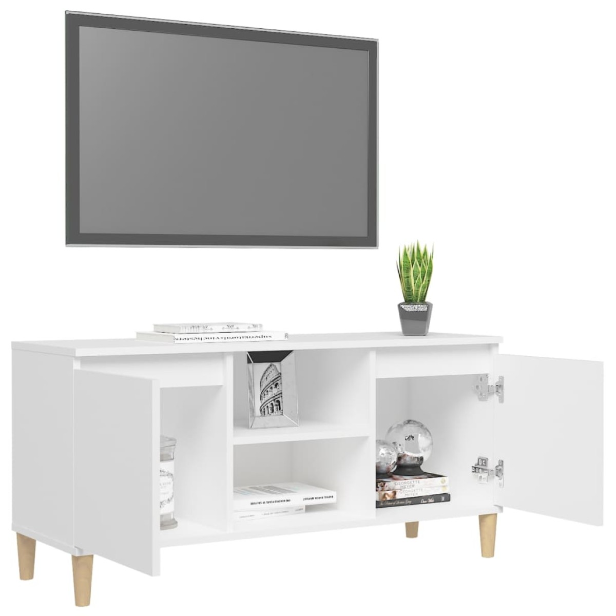 vidaXL Έπιπλο Τηλεόρασης Λευκό 103,5x30x50 εκ. με Μασίφ Ξύλινα Πόδια