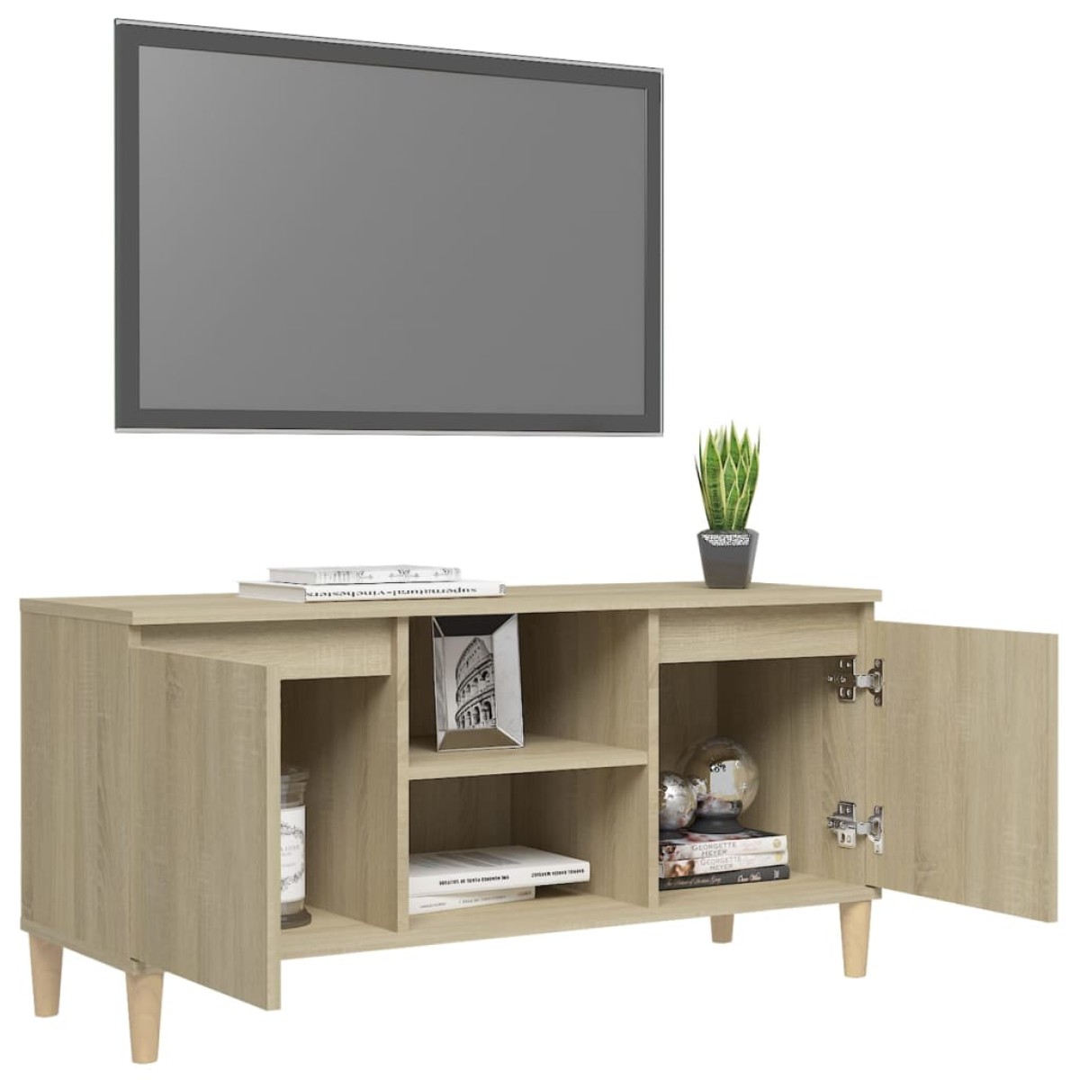 vidaXL Έπιπλο Τηλεόρασης Καφέ Δρυς 103,5x35x50εκ. Μασίφ Ξύλινα Πόδια