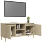 vidaXL Έπιπλο Τηλεόρασης Καφέ Δρυς 103,5x35x50εκ. Μασίφ Ξύλινα Πόδια