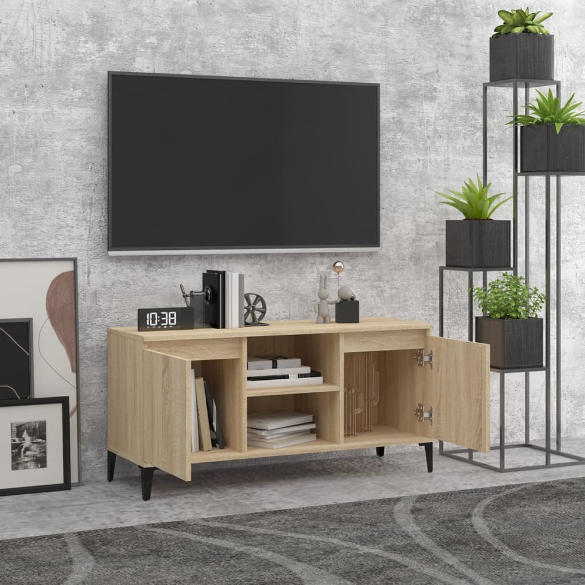 vidaXL Έπιπλο Τηλεόρασης Καπνιστή Δρυς 103,5x35x50 εκ Μεταλλικά Πόδια