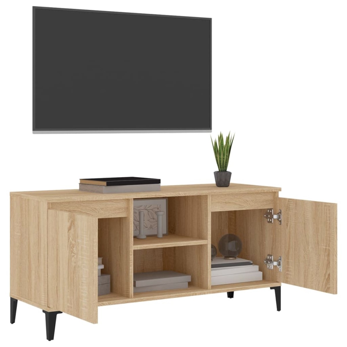 vidaXL Έπιπλο Τηλεόρασης Καπνιστή Δρυς 103,5x35x50 εκ Μεταλλικά Πόδια