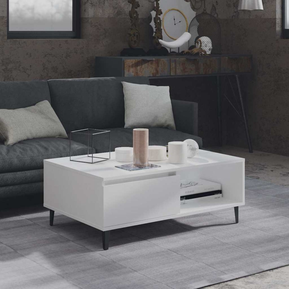 vidaXL Τραπεζάκι Σαλονιού Λευκό 90 x 60 x 35 εκ. από Μοριοσανίδα
