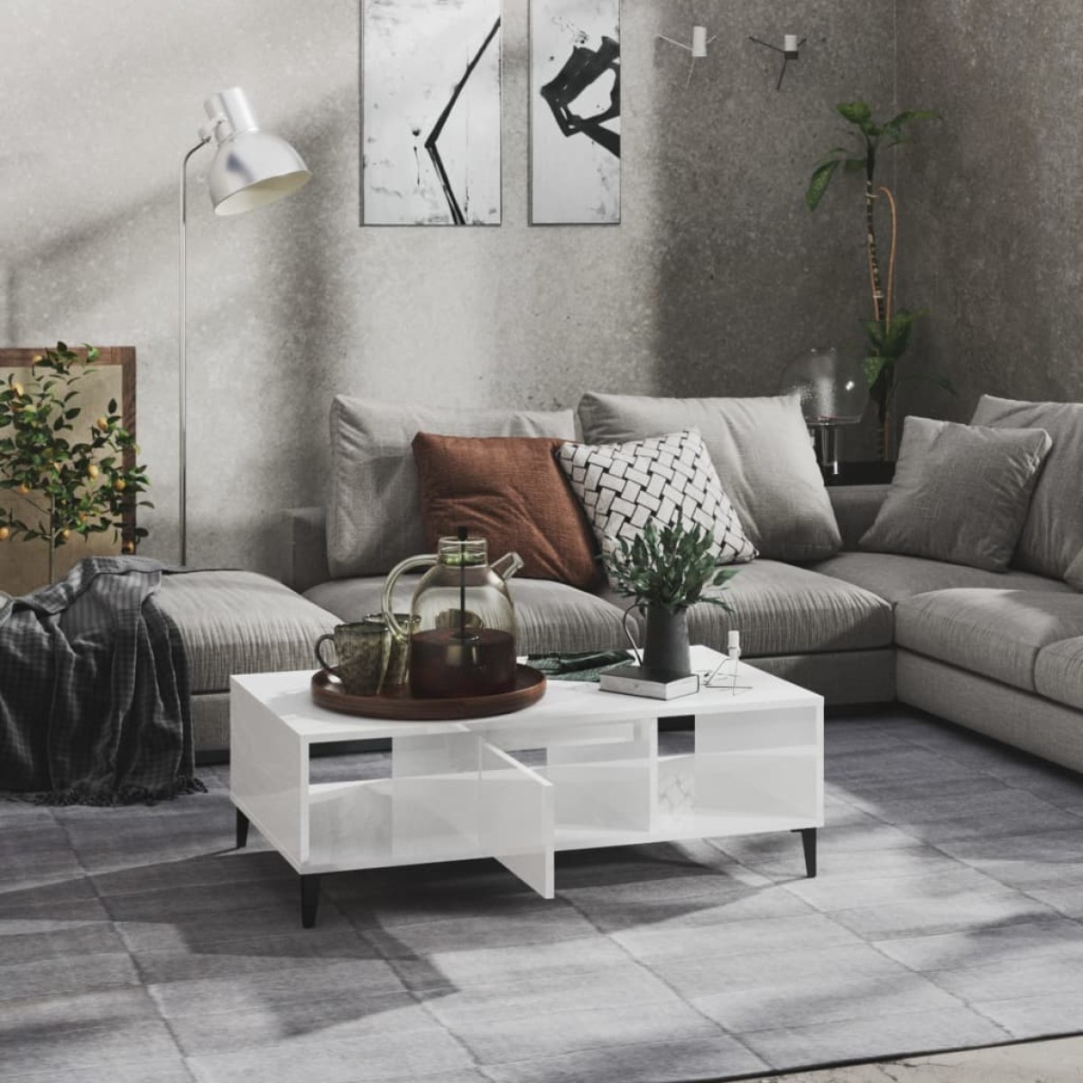 vidaXL Τραπεζάκι Σαλονιού Γυαλιστερό Λευκό 103,5x60x35 εκ. Μοριοσανίδα