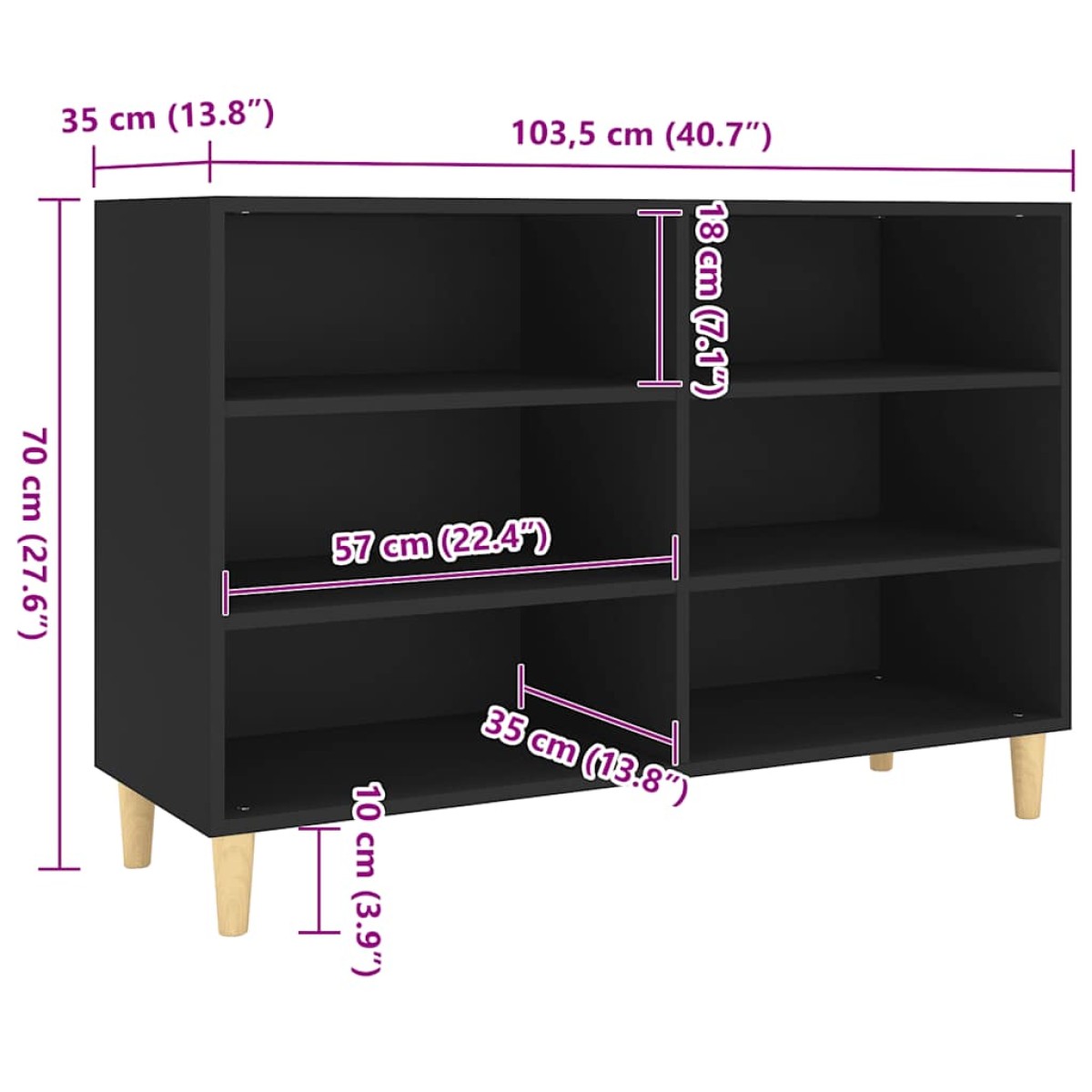 vidaXL Ραφιέρα Μαύρη 103,5 x 35 x 70 εκ. από Μοριοσανίδα