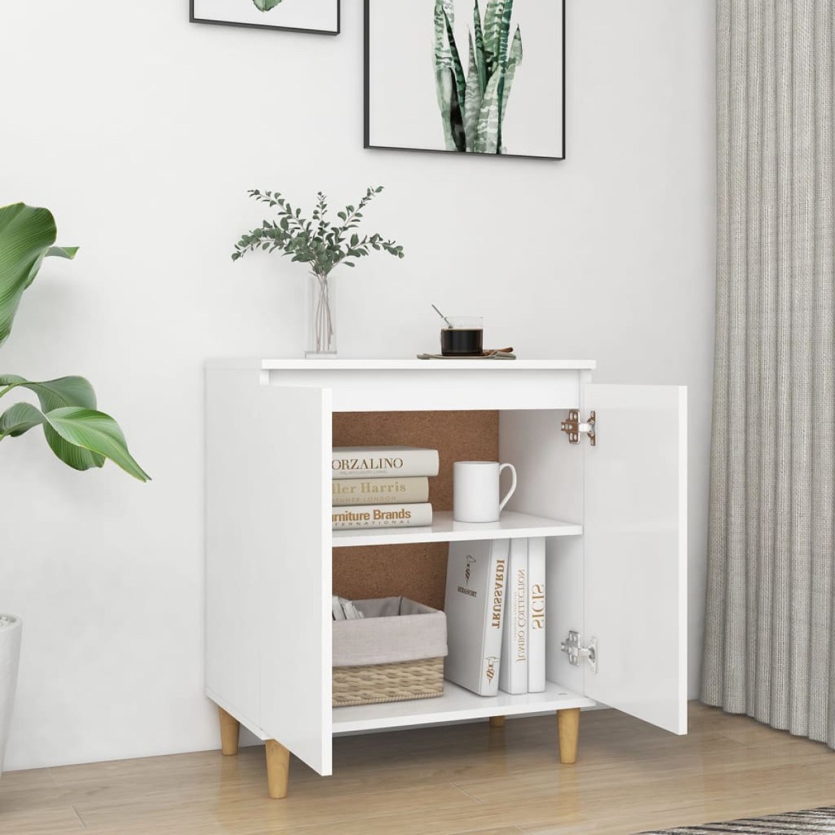 vidaXL Μπουφές Λευκός 60 x 35 x 70 εκ. από Μοριοσανίδα με Ξύλινα Πόδια