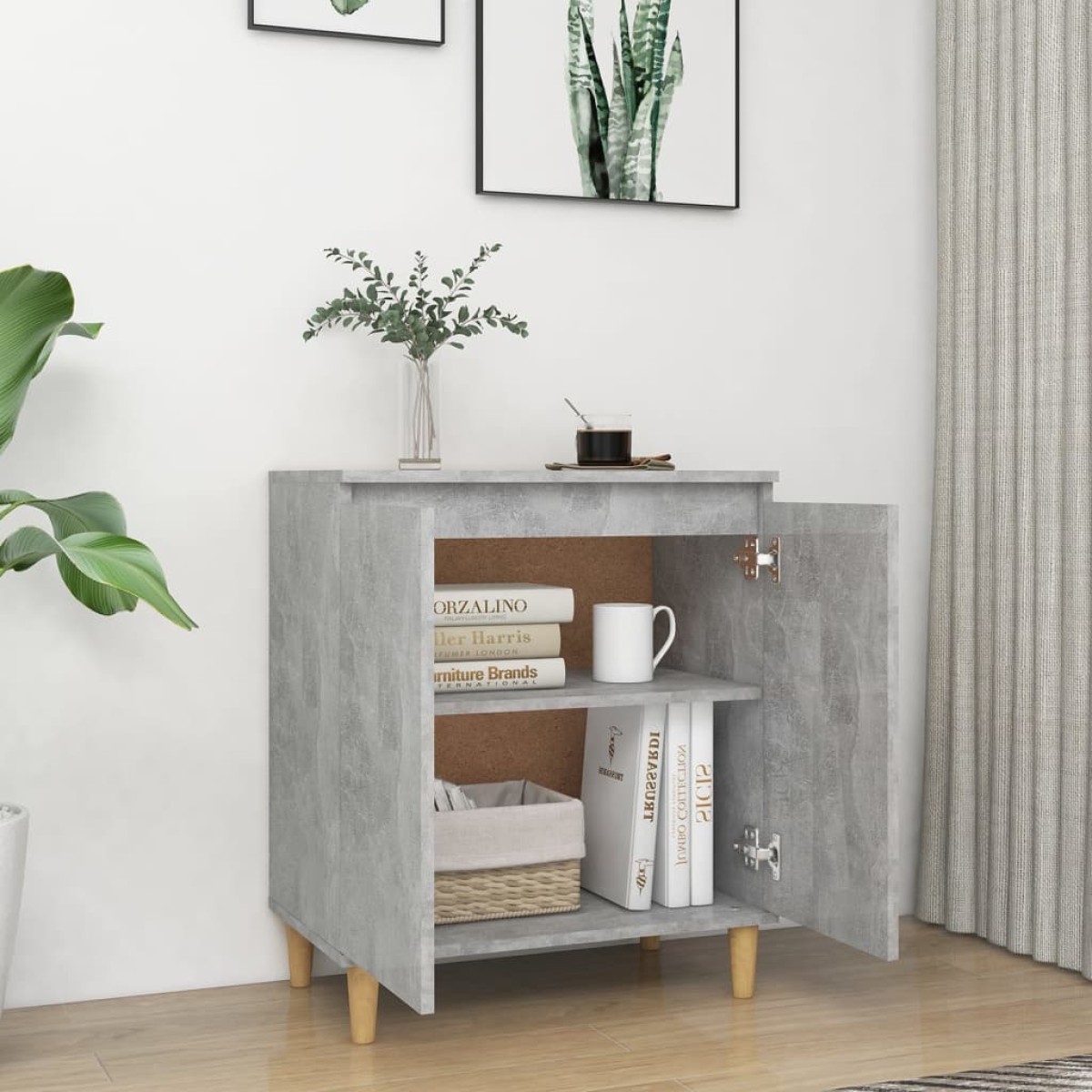 vidaXL Ντουλάπι Γκρι Σκυρ. 60x35x70 εκ. Μασίφ Ξύλινα Πόδια Μοριοσανίδα