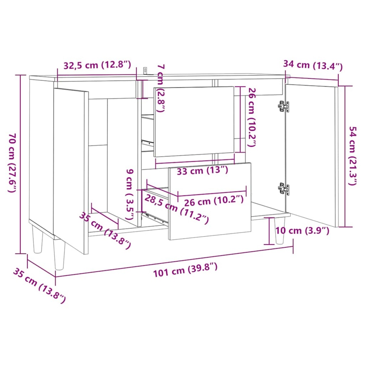 vidaXL Ραφιέρα Γκρι Σκυροδέματος 103,5 x 35 x 70 εκ. από Μοριοσανίδα