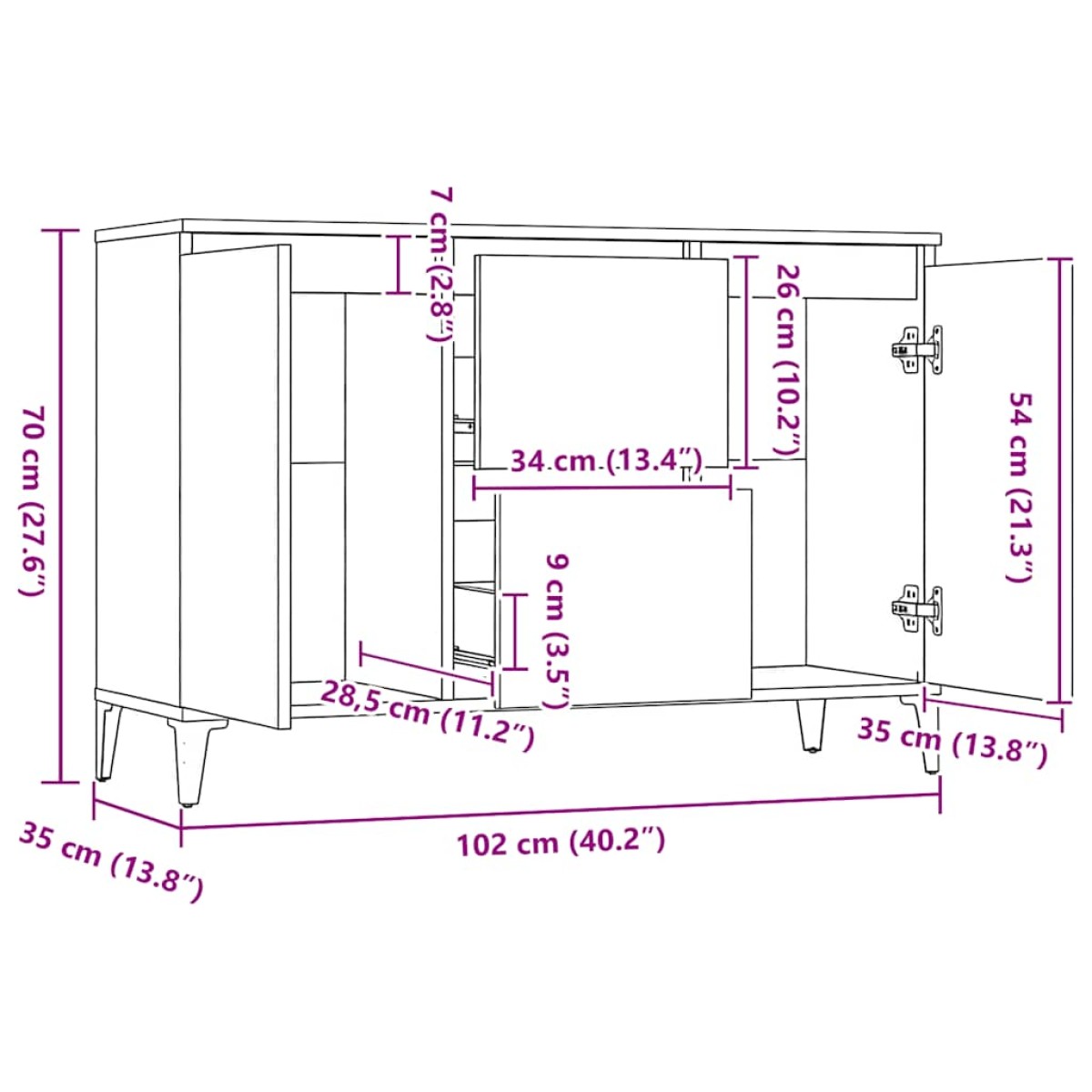 vidaXL Μπουφές Λευκός 104 x 35 x 70 εκ. από Μοριοσανίδα
