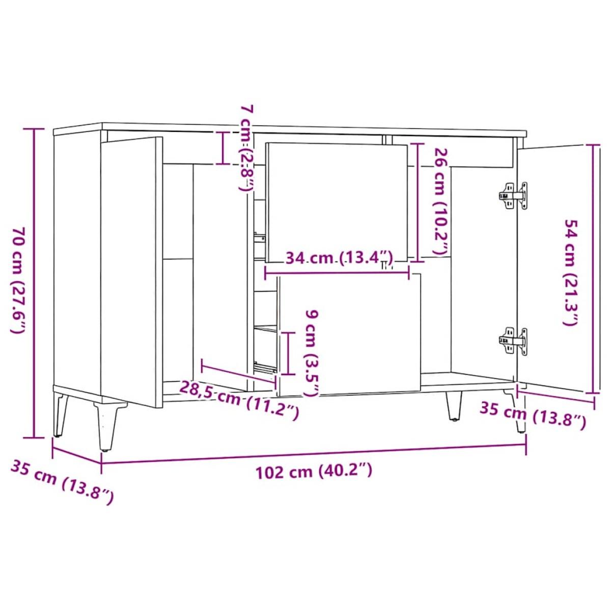 vidaXL Μπουφές Γκρι Σκυροδ. 104 x 35 x 70 εκ. από Μοριοσανίδα