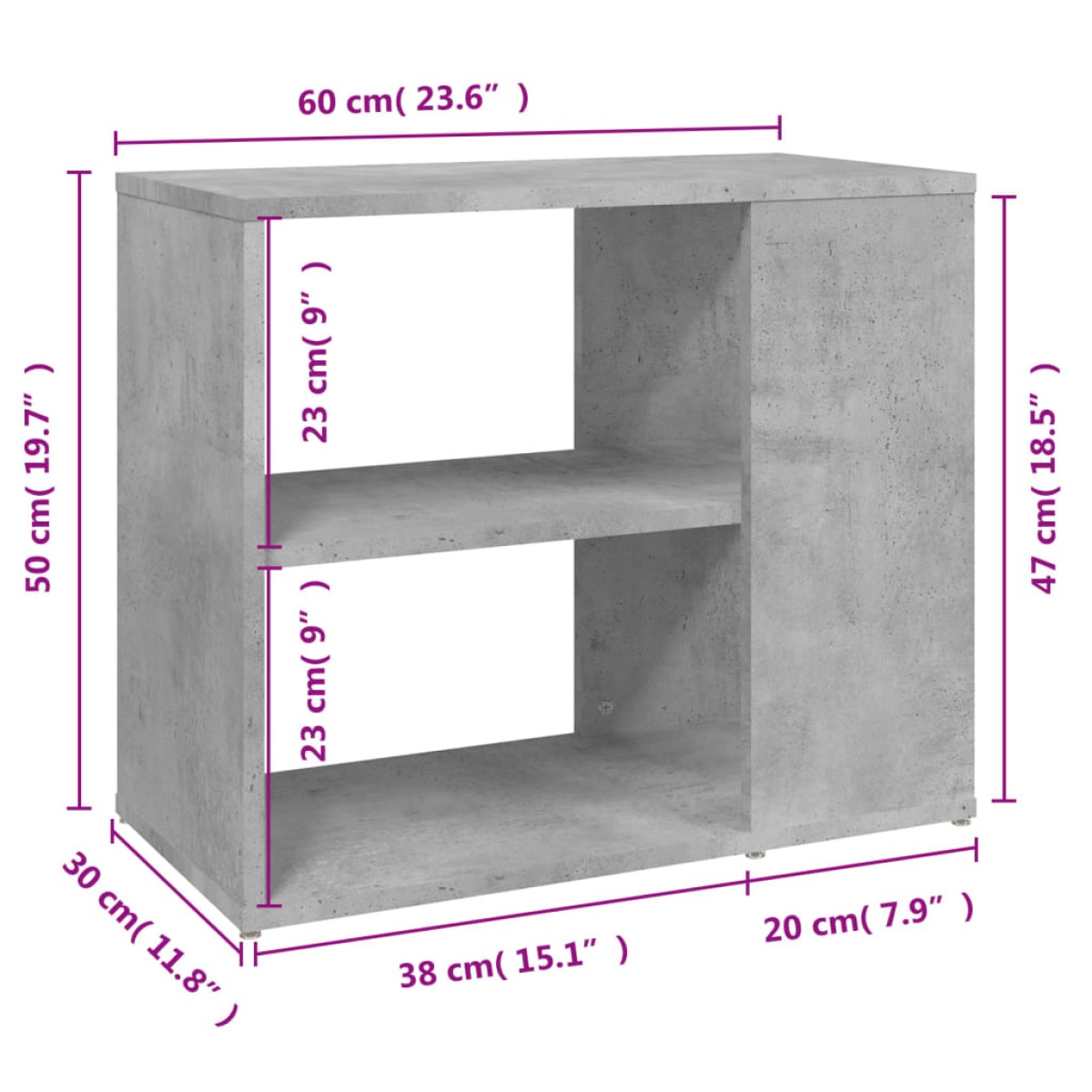 vidaXL Βοηθητικό Ντουλάπι Γκρι Σκυροδέματος 60x30x50 εκ. Μοριοσανίδα