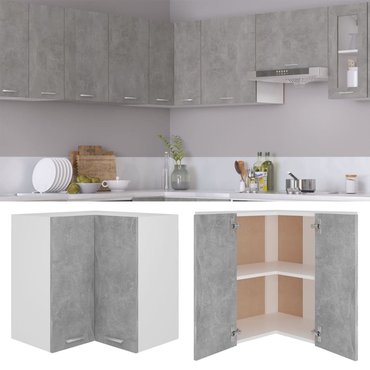 vidaXL Ντουλάπι Γωνία Κρεμαστό Γκρι Σκυρ. 57x57x60 εκ. από Μοριοσανίδα