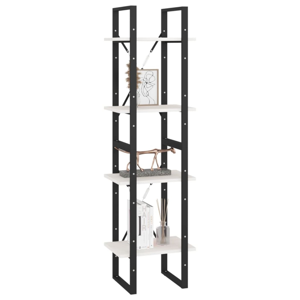 vidaXL Βιβλιοθήκη με 4 Ράφια Λευκή 40x30x140 εκ. από Μασίφ Ξύλο Πεύκου