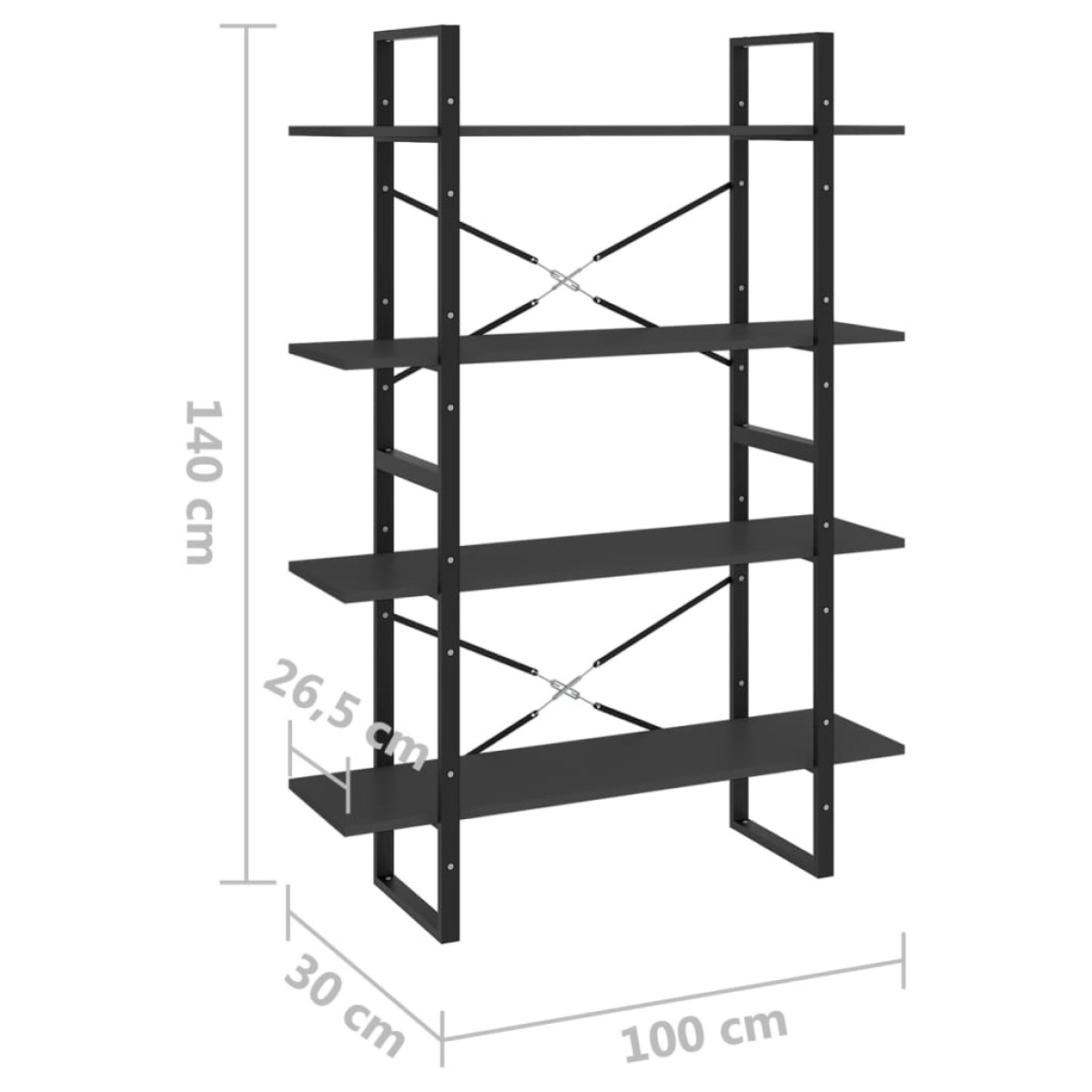 vidaXL Βιβλιοθήκη με 4 Ράφια Γκρι 100 x 30 x 140 εκ. από Μοριοσανίδα