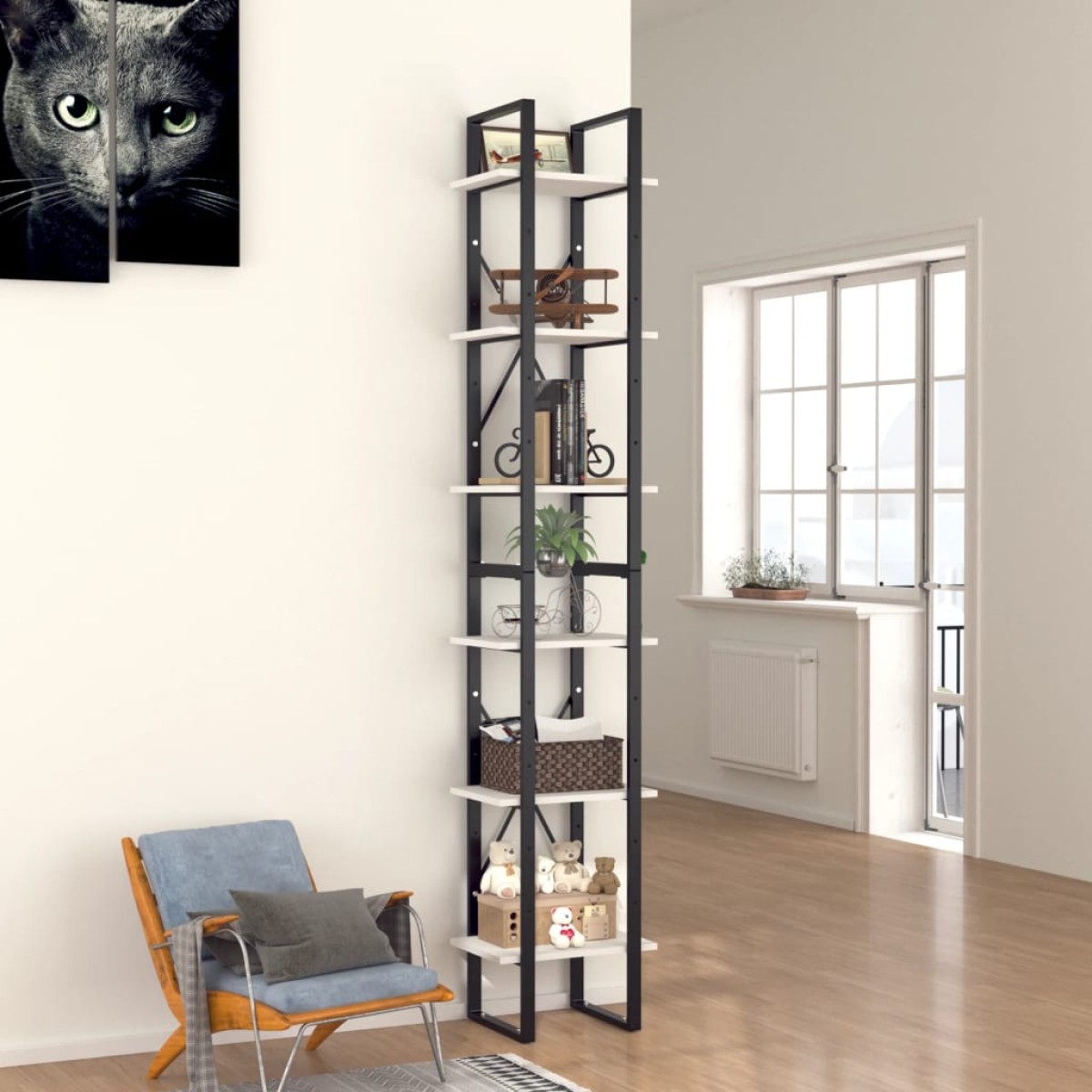 vidaXL Βιβλιοθήκη με 6 Ράφια Λευκή 40 x 30 x 210 εκ. από Μοριοσανίδα