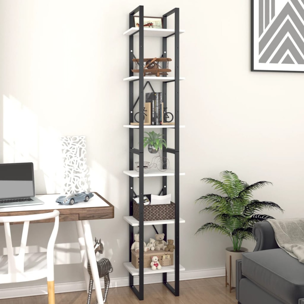vidaXL Βιβλιοθήκη με 6 Ράφια Λευκή 40 x 30 x 210 εκ. από Μοριοσανίδα