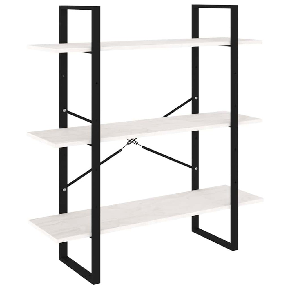 vidaXL Βιβλιοθήκη με 3 Ράφια Λευκή 100x30x105 εκ από Μασίφ Ξύλο Πεύκου