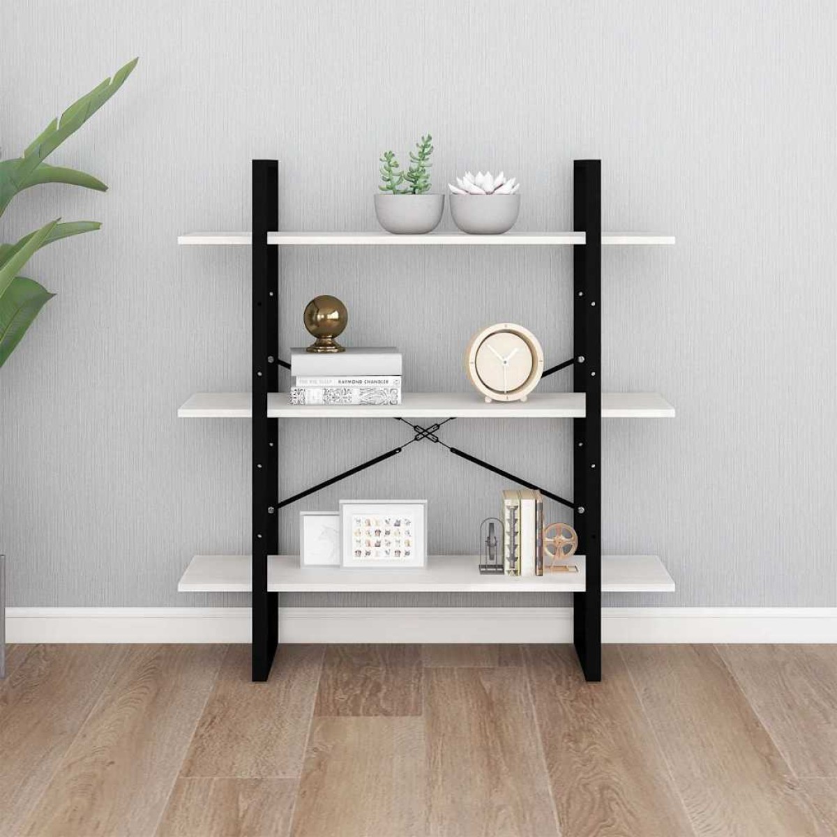 vidaXL Βιβλιοθήκη με 3 Ράφια Λευκή 100x30x105 εκ από Μασίφ Ξύλο Πεύκου