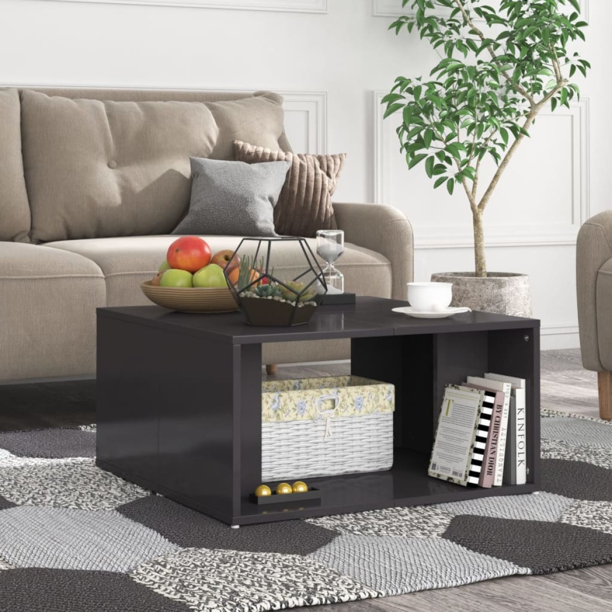 vidaXL Τραπεζάκια Σαλονιού 4 τεμ. Γυαλ. Γκρι 33x33x33 εκ. Μοριοσανίδα
