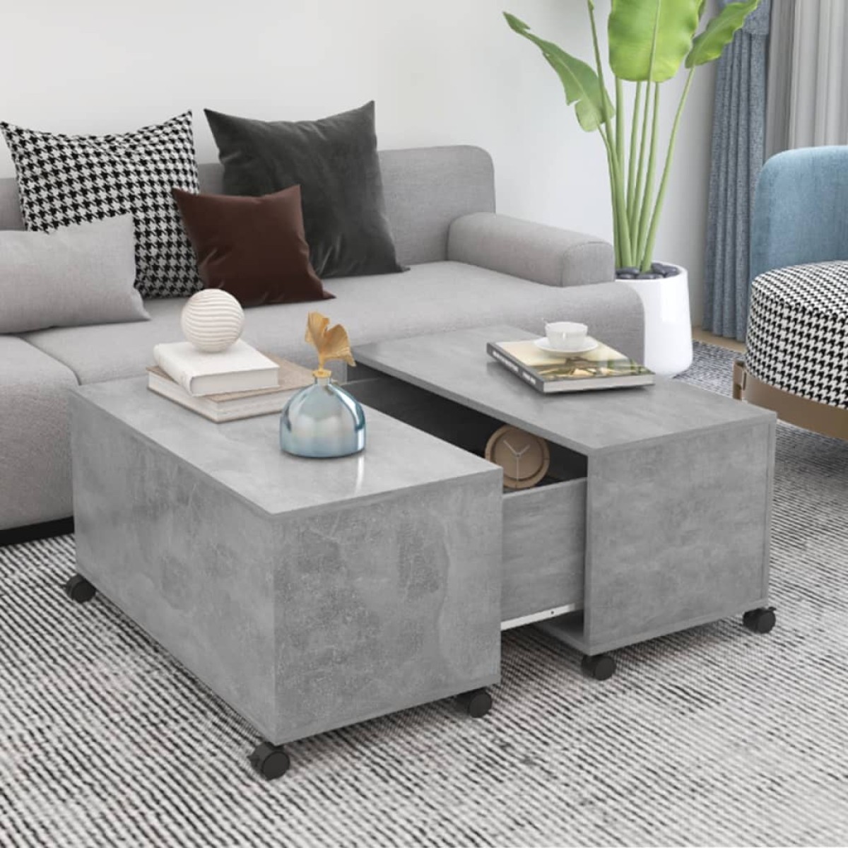 vidaXL Τραπεζάκι Σαλονιού Γκρι Σκυροδέματος 75x75x38 εκ. Μοριοσανίδα