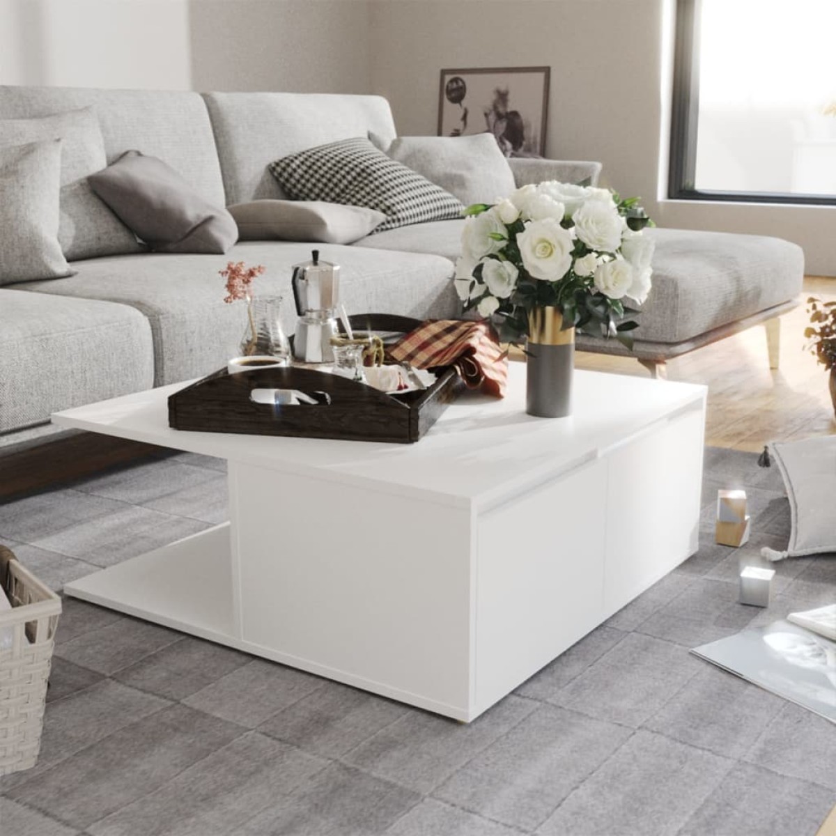 vidaXL Τραπεζάκι Σαλονιού Λευκό 80 x 80 x 31 εκ. από Μοριοσανίδα