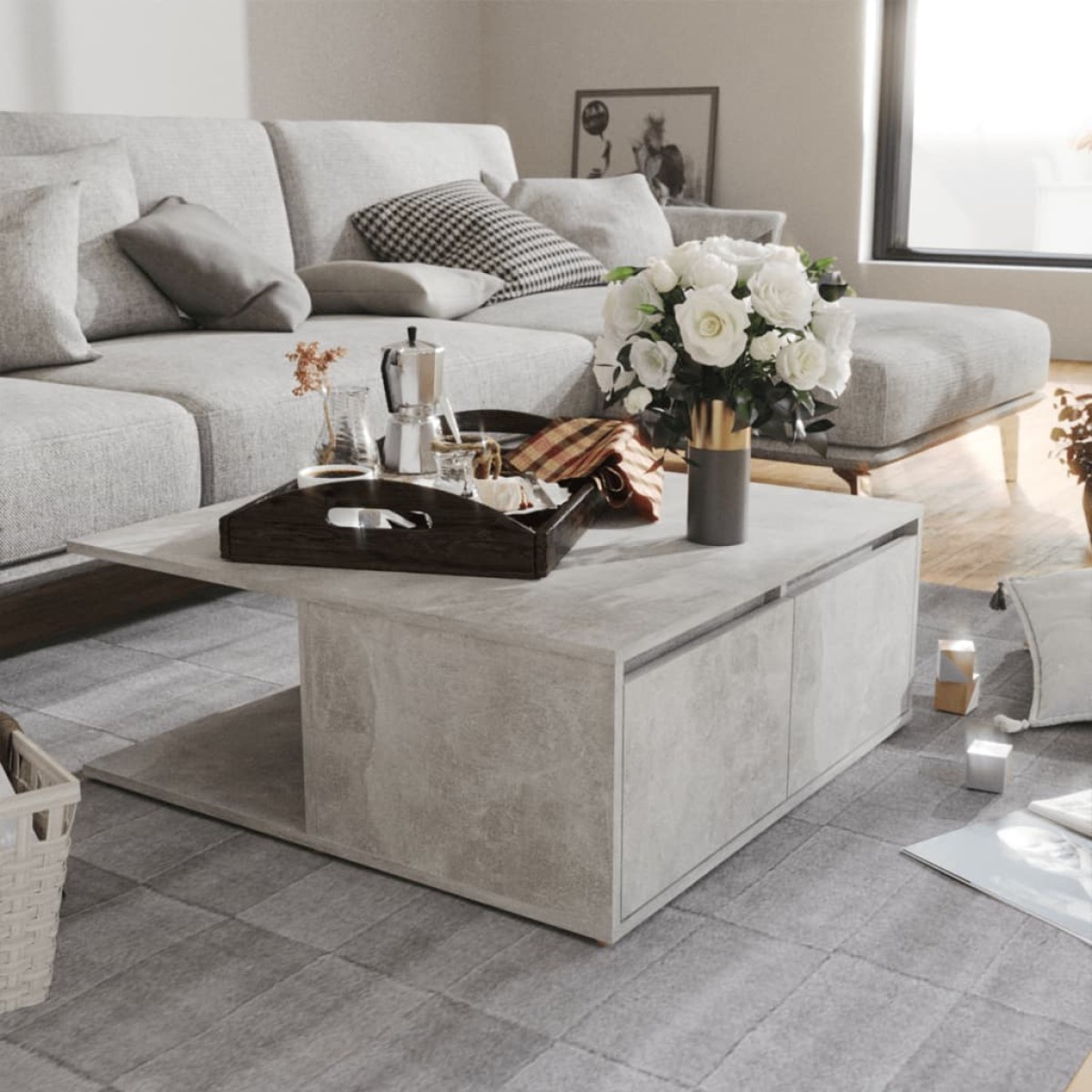 vidaXL Τραπεζάκι Σαλονιού Γκρι Σκυρ. 80 x 80 x 31 εκ. Μοριοσανίδα