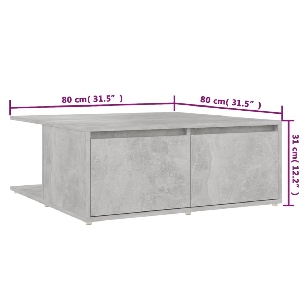 vidaXL Τραπεζάκι Σαλονιού Γκρι Σκυρ. 80 x 80 x 31 εκ. Μοριοσανίδα