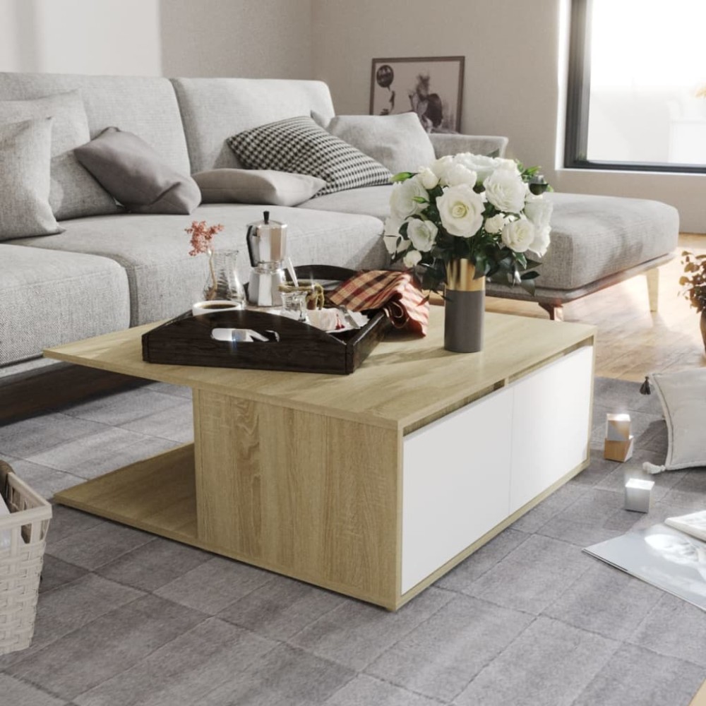 vidaXL Τραπεζάκι Σαλονιού Λευκό/Sonoma Δρυς 80x80x31 εκ. Επεξ. Ξύλο