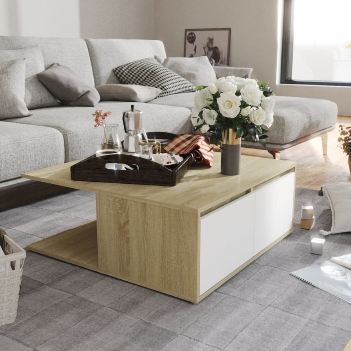 vidaXL Τραπεζάκι Σαλονιού Λευκό/Sonoma Δρυς 80x80x31 εκ. Μοριοσανίδα