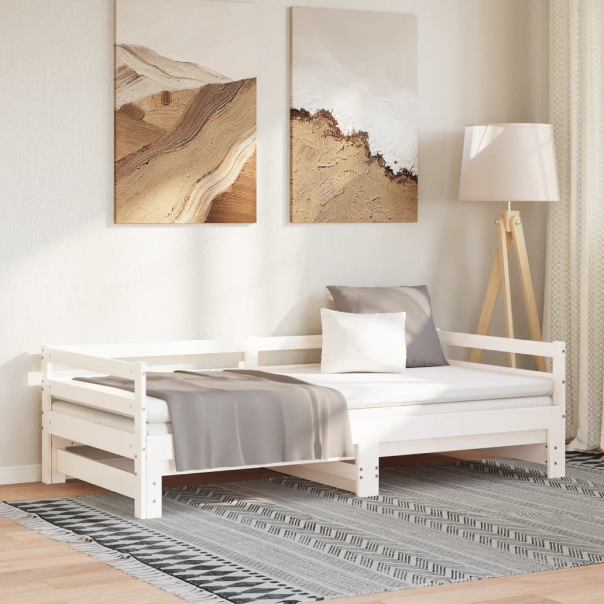vidaXL Καναπές Κρεβάτι Λευκός 2 x (90 x 200) εκ. από Μασίφ Ξύλο Πεύκου