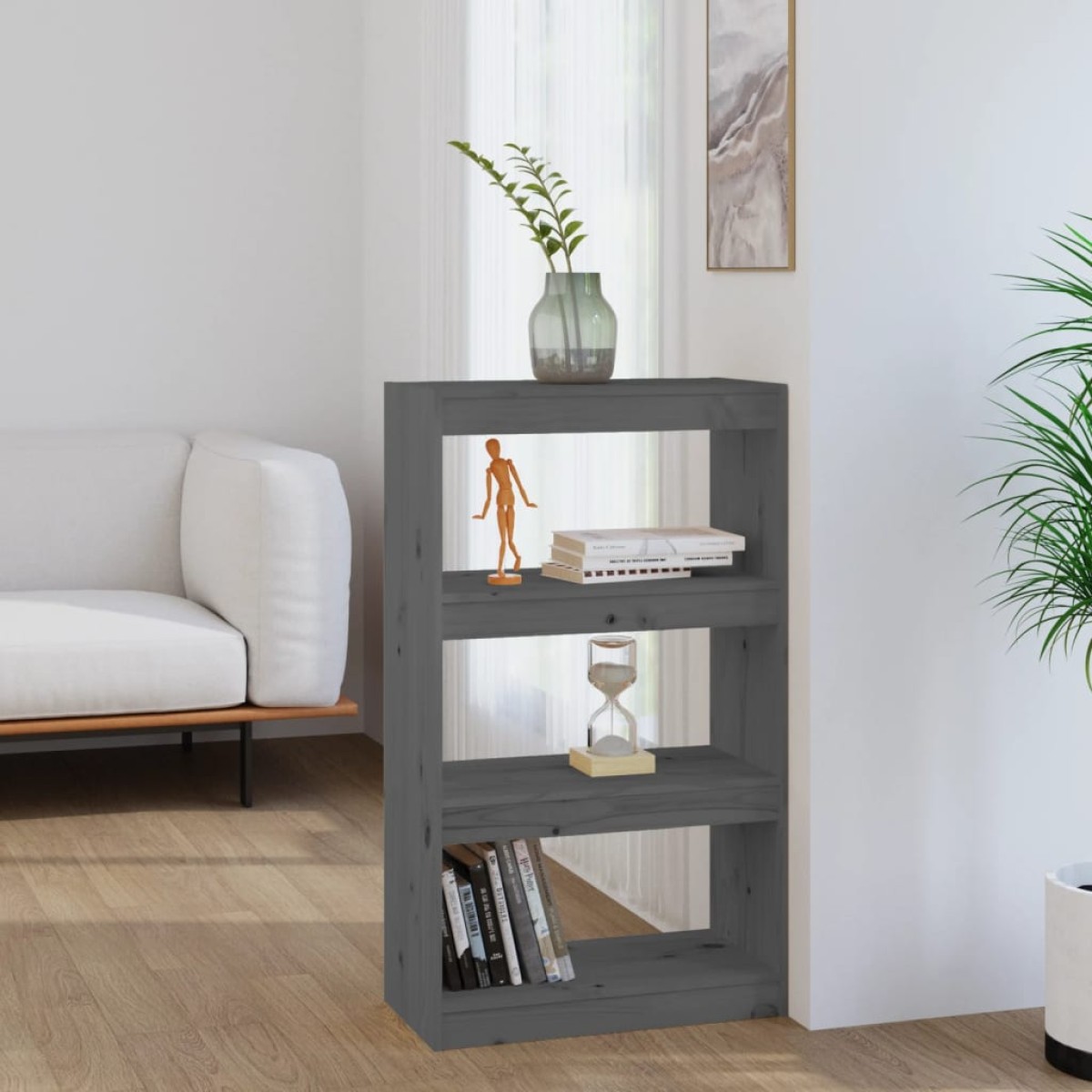 vidaXL Βιβλιοθήκη/Διαχωριστικό Χώρου Γκρι 60x30x103,5 εκ. Μασίφ Πεύκο