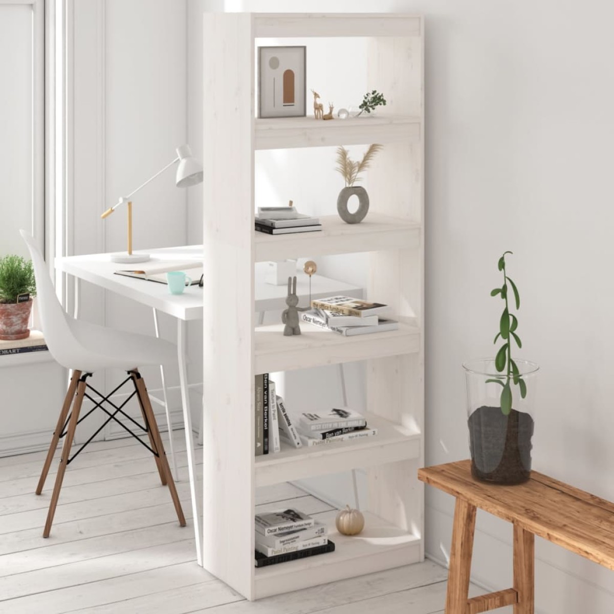vidaXL Βιβλιοθήκη/Διαχωριστικό Χώρου Λευκή 60x30x167,5 εκ. Μασίφ Πεύκο