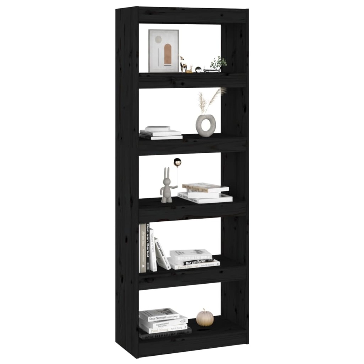 vidaXL Βιβλιοθήκη/Διαχωριστικό Χώρου Μαύρη 60x30x167,5 εκ. Μασίφ Πεύκο