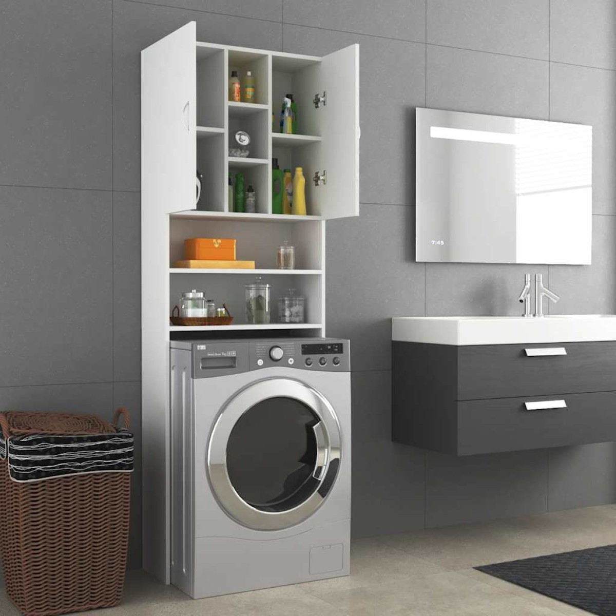 vidaXL Ντουλάπι Πλυντηρίου Λευκό 64 x 25,5 x 190 εκ.