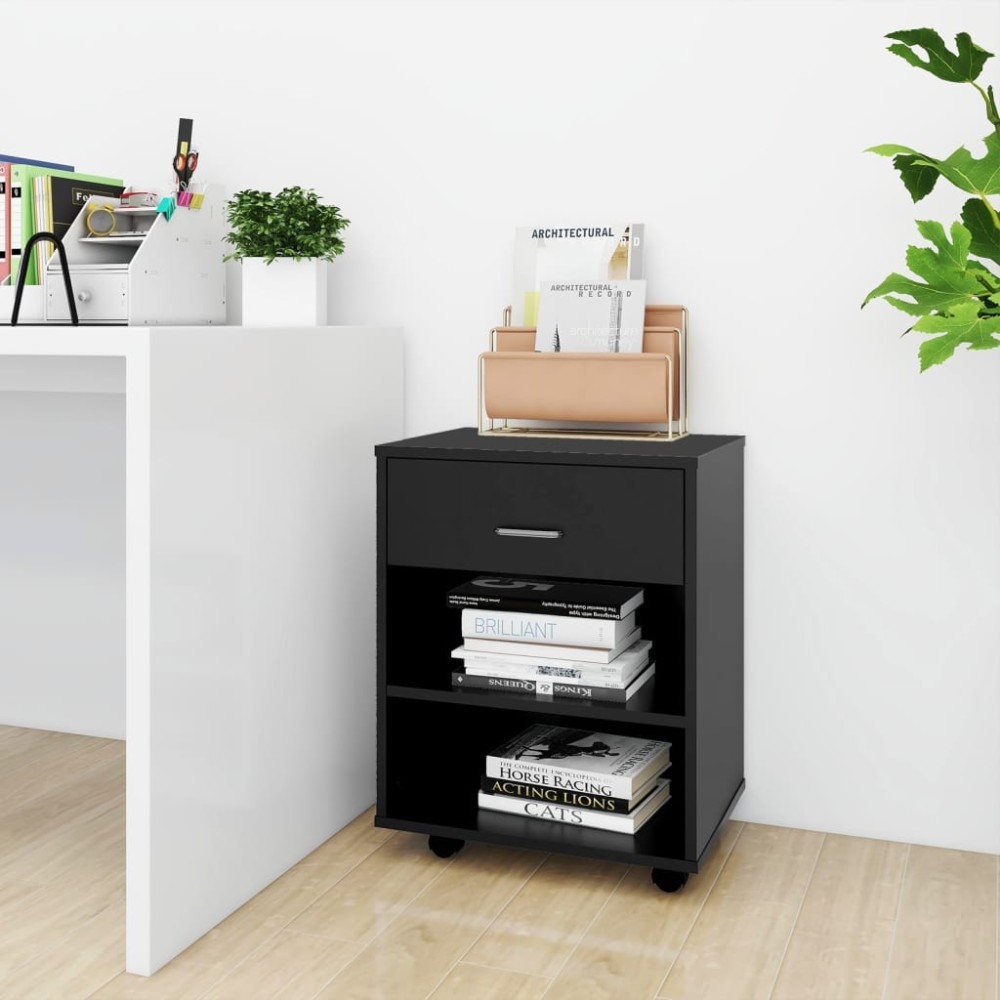 vidaXL Ντουλάπι Τροχήλατο Μαύρο 46 x 36 x 59 εκ. από Επεξ. Ξύλο