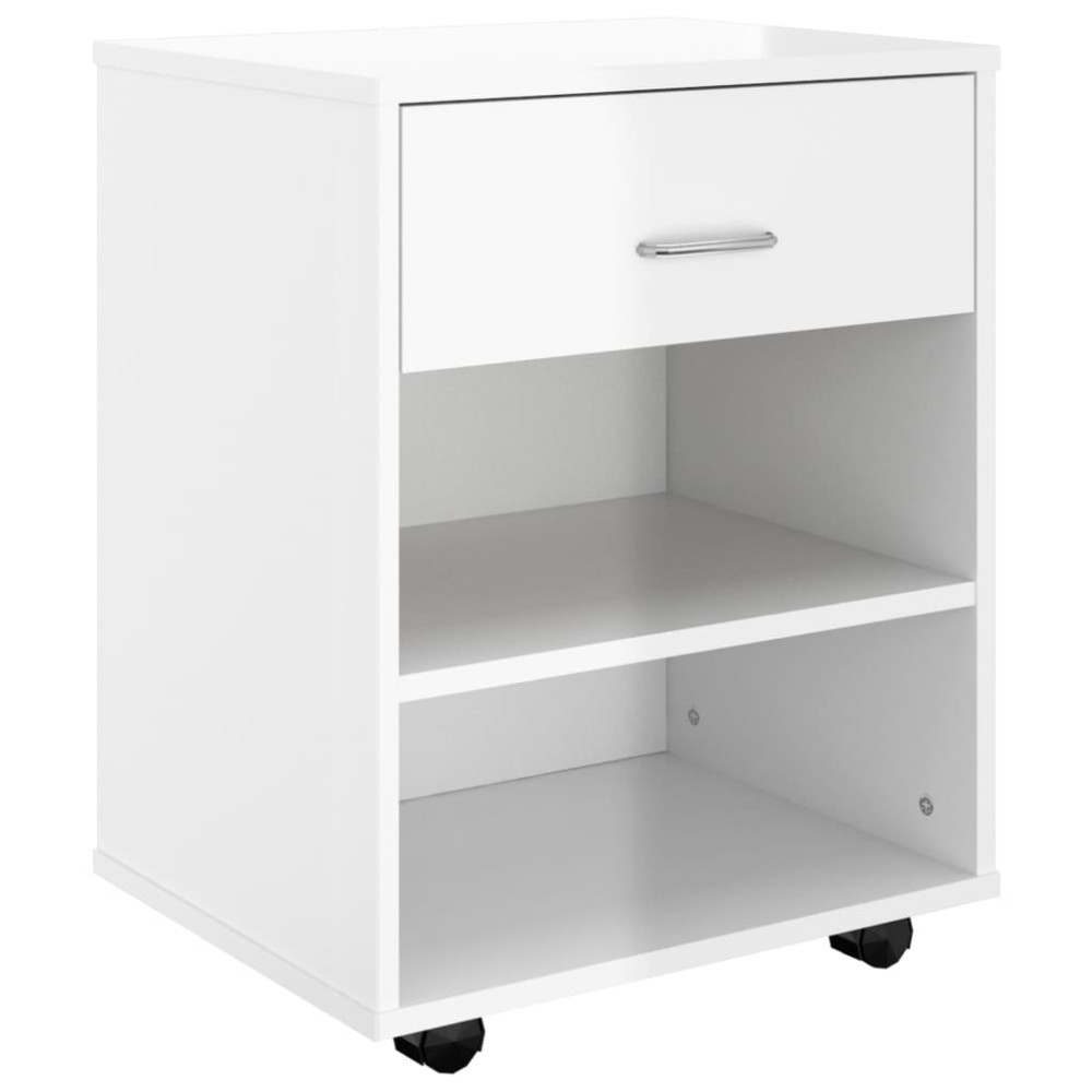 vidaXL Ντουλάπι Τροχήλατο Λευκό Γυαλ. 46 x 36 x 59 εκ. από Επεξ. Ξύλο