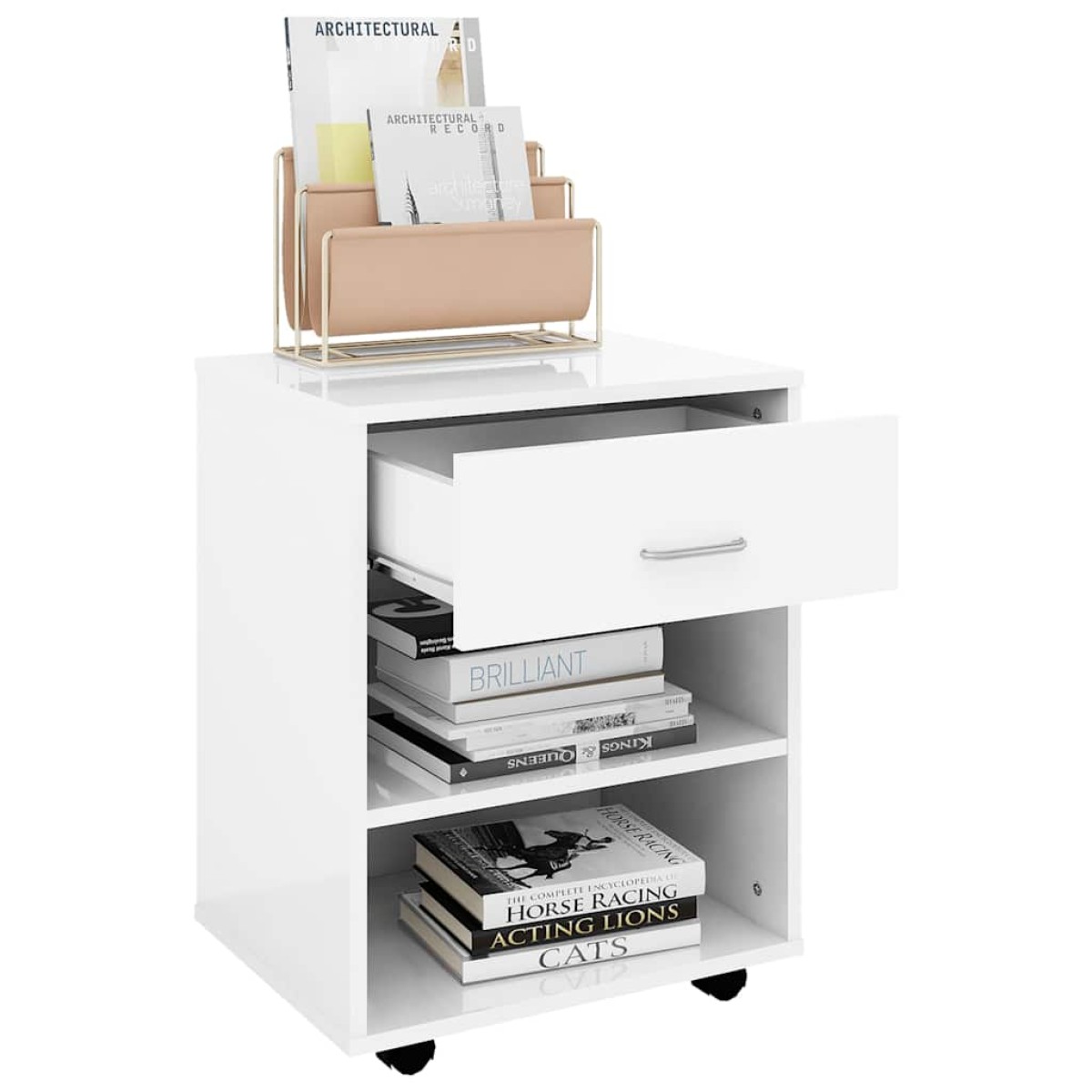 vidaXL Ντουλάπι Τροχήλατο Λευκό Γυαλ. 46 x 36 x 59 εκ. από Μοριοσανίδα