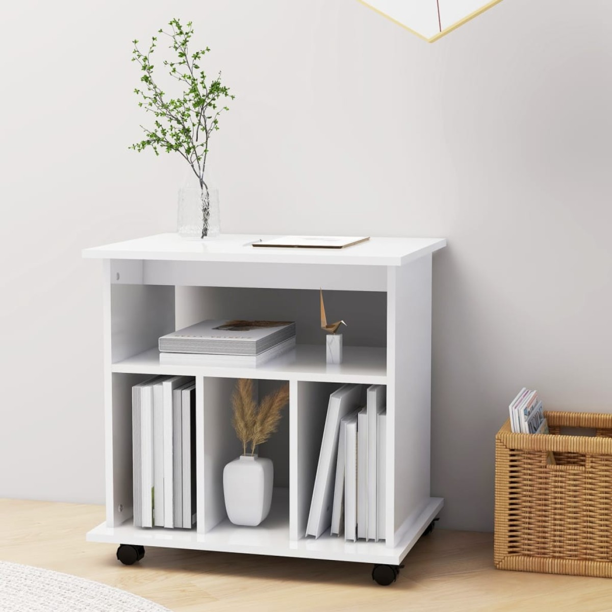 vidaXL Ντουλάπι Τροχήλατο Γυαλιστ. Λευκό 60x45x60 εκ. από Μοριοσανίδα