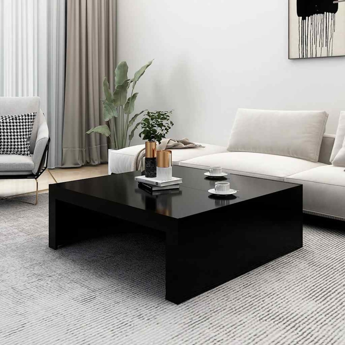 vidaXL Τραπεζάκι Σαλονιού Μαύρο 100x100x35 εκ. από Μοριοσανίδα