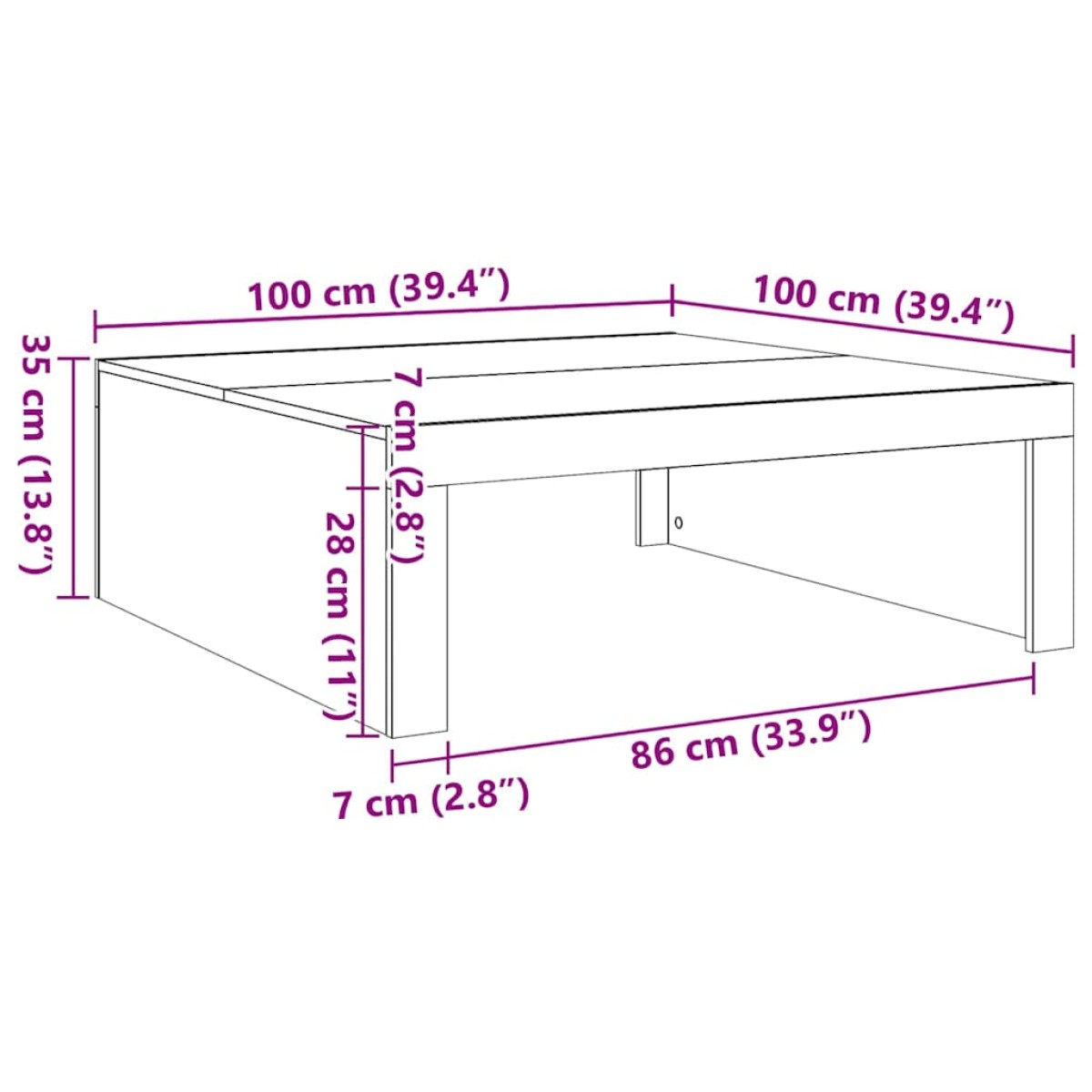 vidaXL Τραπεζάκι Σαλονιού Μαύρο 100x100x35 εκ. από Μοριοσανίδα