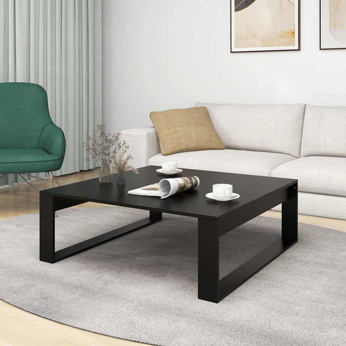 vidaXL Τραπεζάκι Σαλονιού Μαύρο 100x100x35 εκ. από Μοριοσανίδα