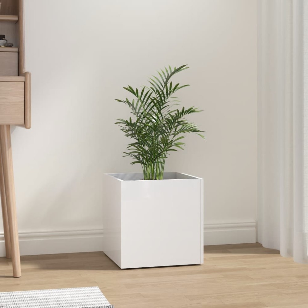vidaXL Ζαρντινιέρα Γυαλιστερή Λευκή 40x40x40 εκ. Επεξεργασμένο Ξύλο