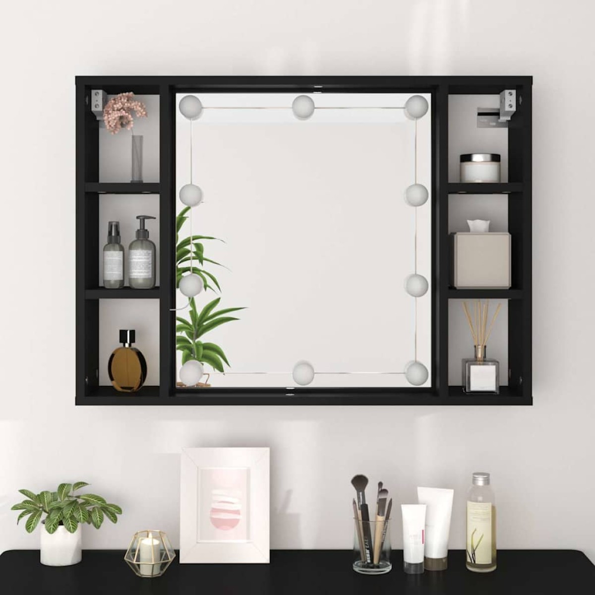 vidaXL Έπιπλο Καθρέπτη με LED Μαύρο 76 x 15 x 55 εκ.
