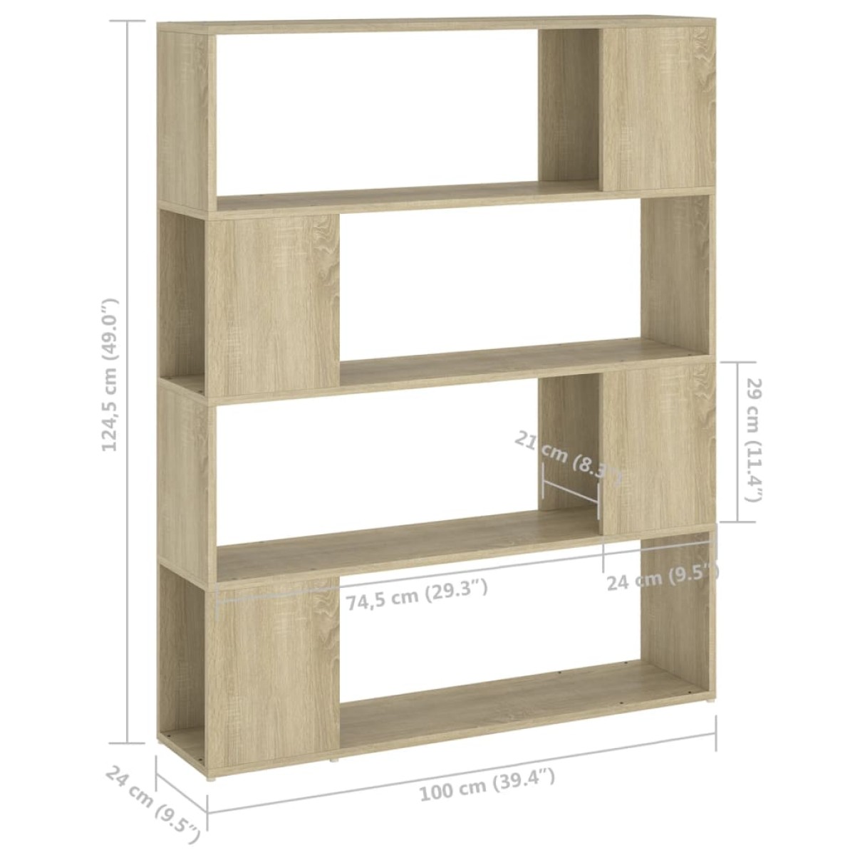 vidaXL Βιβλιοθήκη/Διαχωριστικό Χώρου Sonoma Δρυς 100 x 24 x 124 εκ.
